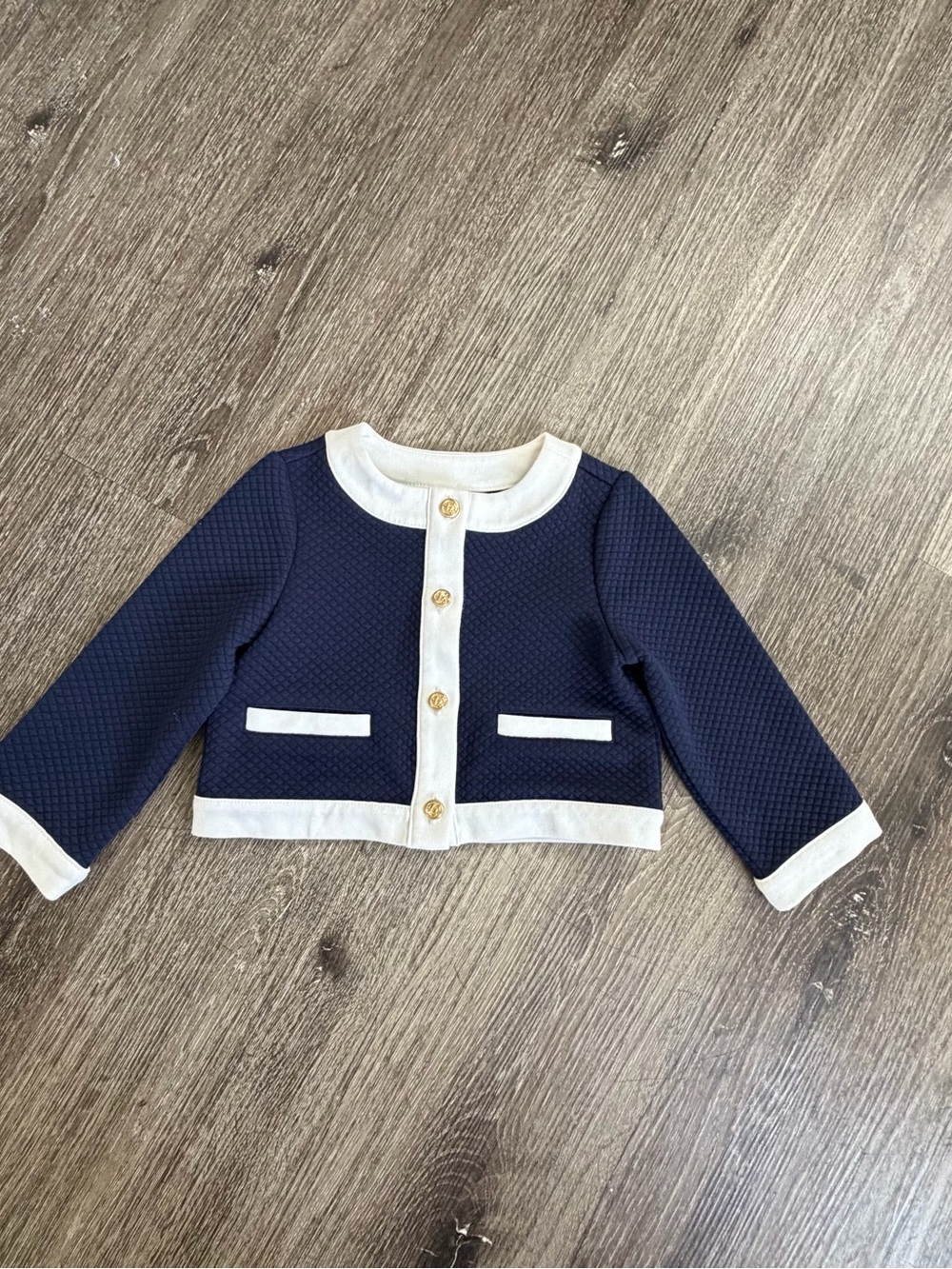 Janie and Jack Navy Cardigan with Cream Accents